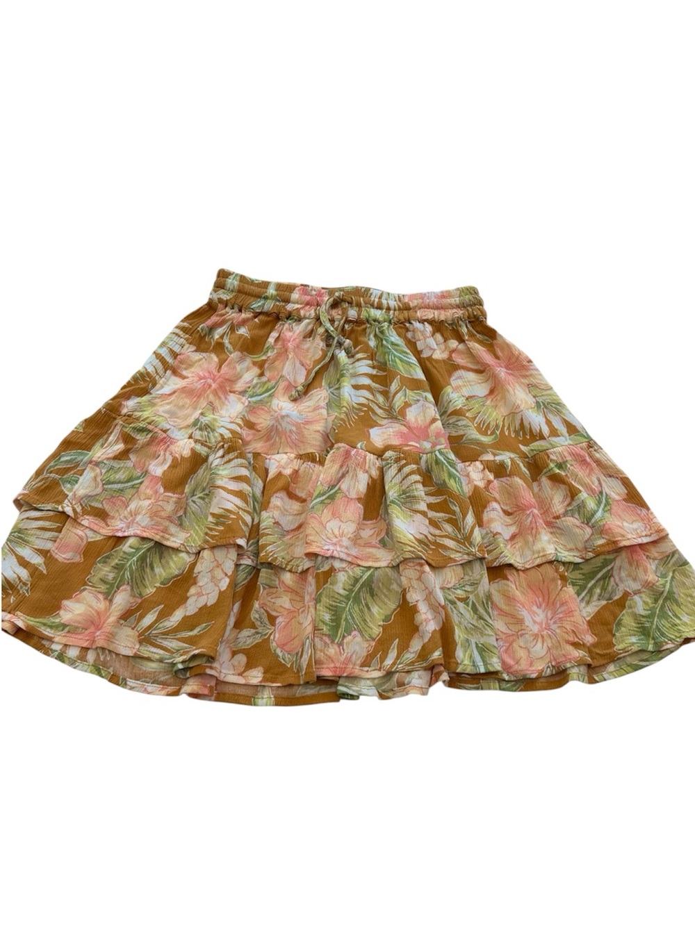 Rip Curl Mini Skirt Circle Floral Tiered Mustard Pink Green NWT Women’s Size XS
